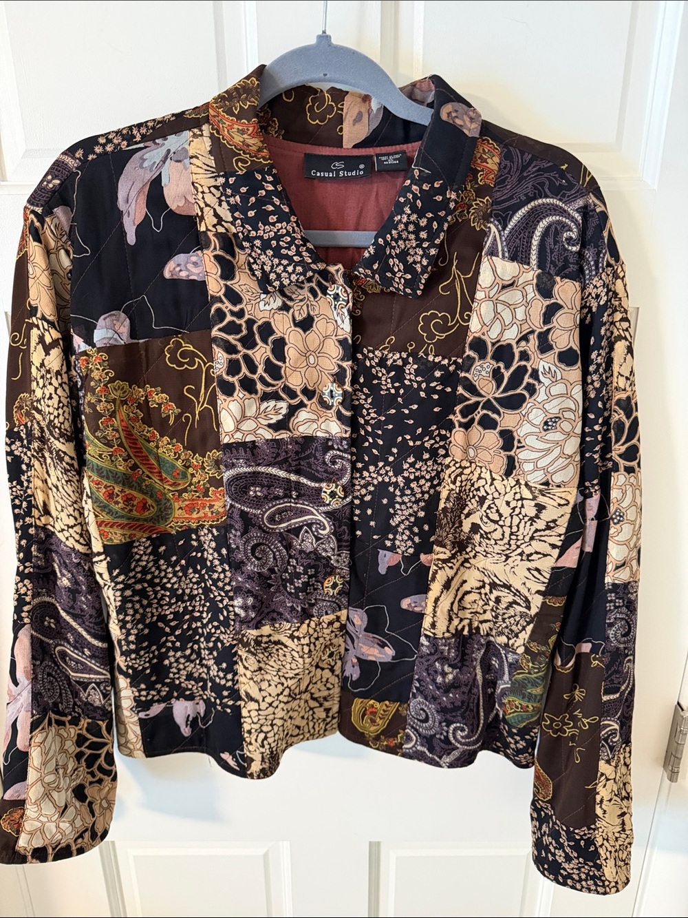 Vintage Casual Studio Boho Artsy Patchwork Shirt Jacket XL